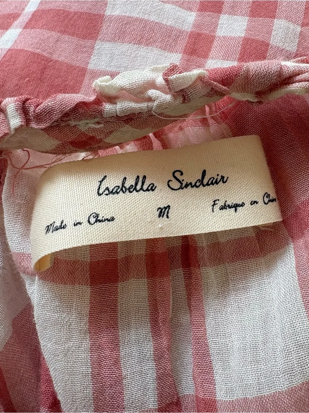 Anthropologie Isabella Sinclair Plaid Red Sheer Cotton Ruffle-Sleeve Top Sz M